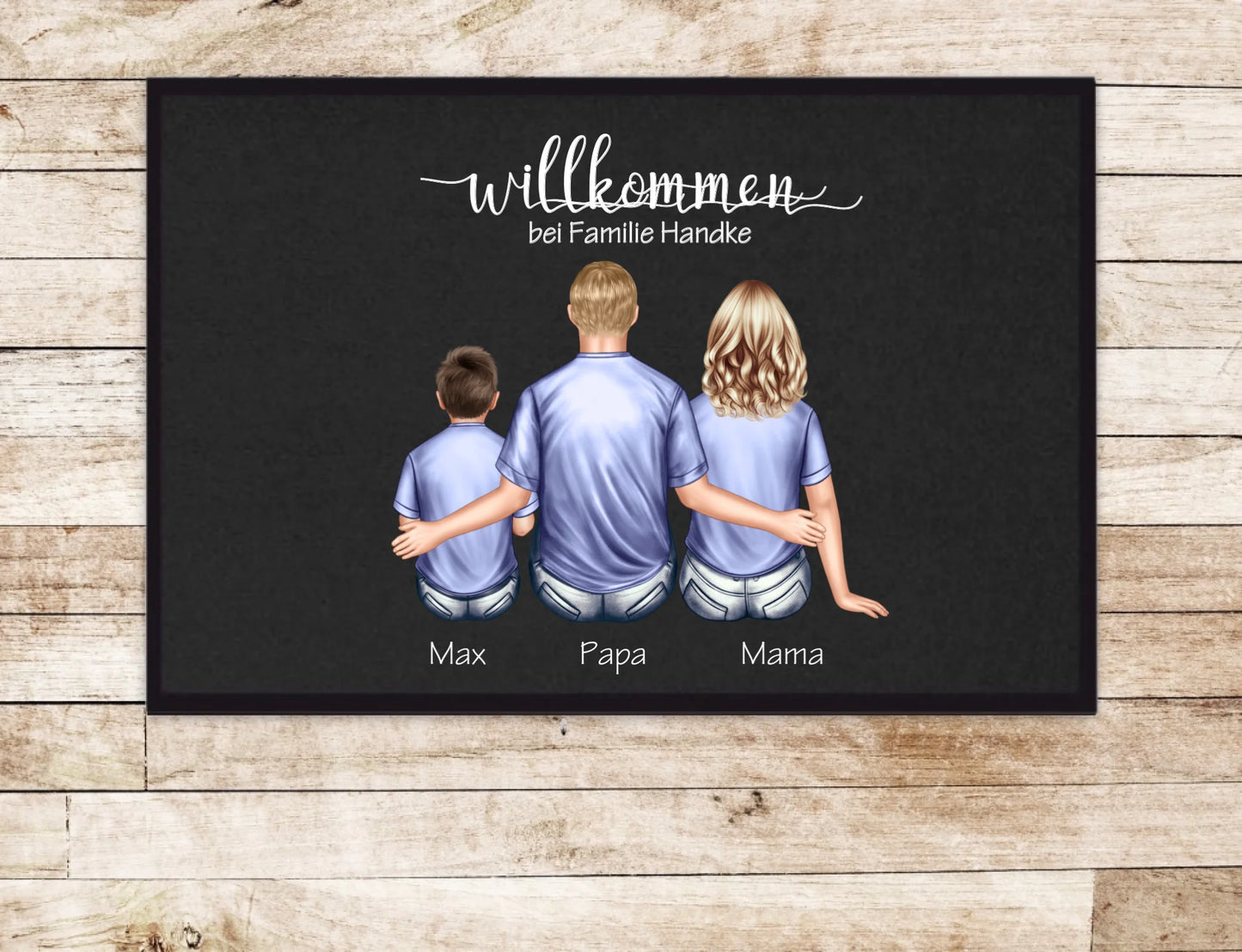 Personalisierte Fußmatte Geschenk Familie Mama | Papa, Kind mit Name | Dekofußmatte Fußmatte 60x40 + 70x50 cm mit Gummirand Schwarz - Lieferung DE & AU 60x40 cm