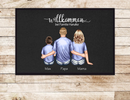 Personalisierte Fußmatte Geschenk Familie Mama | Papa, Kind mit Name | Dekofußmatte Fußmatte 60x40 + 70x50 cm mit Gummirand Schwarz - Lieferung DE & AU 60x40 cm