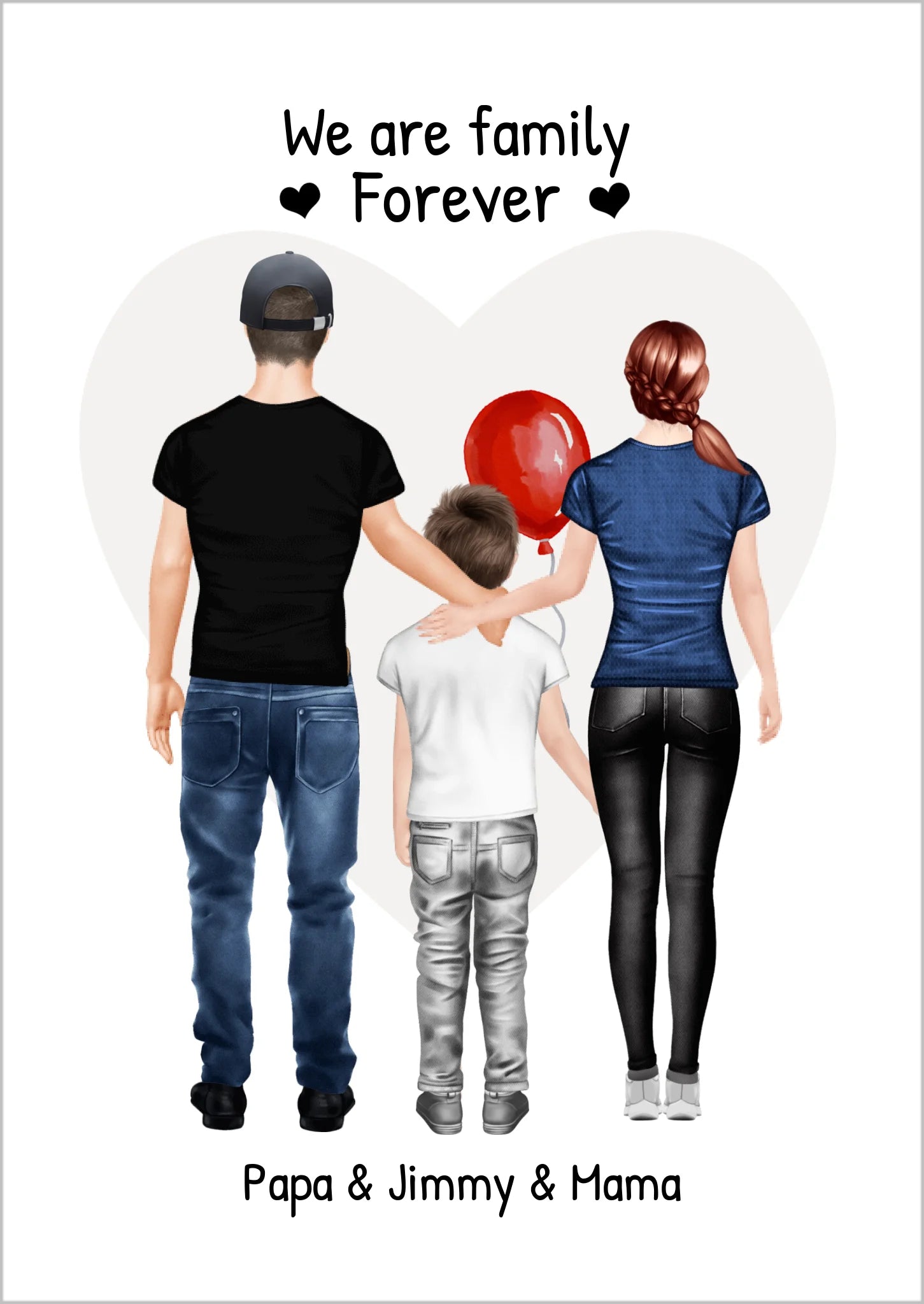 Personalisiertes Poster Geschenk Familie - Familienbild mit 1 Kind - Personalisiertes Familienportrait - We are family Poster Poster