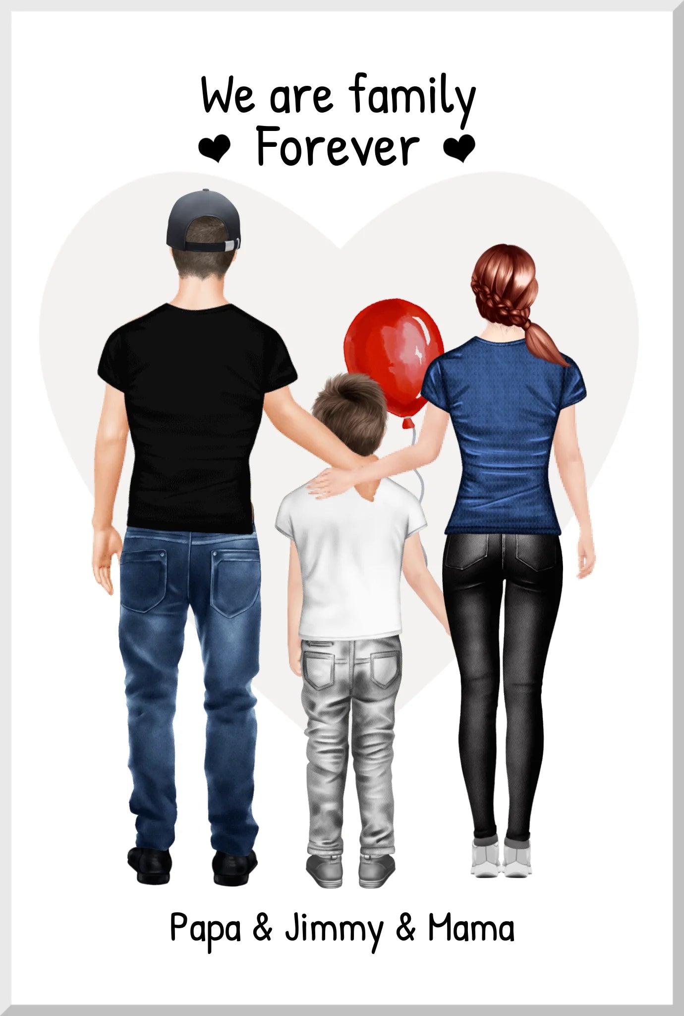 Personalisiertes Poster Geschenk Familie - Familienbild mit 1 Kind - Personalisiertes Familienportrait - We are family Leinwanddruck Leinwandbild