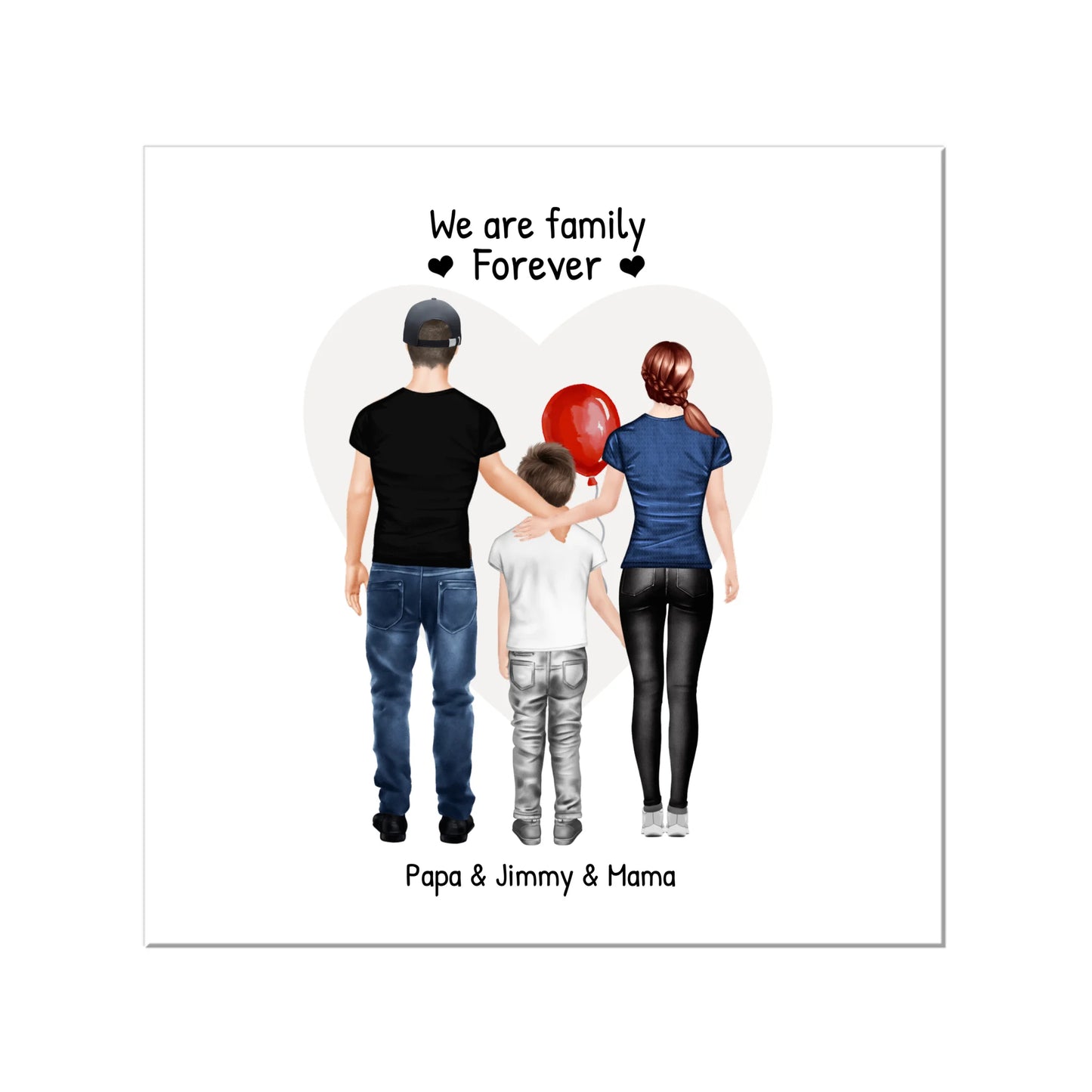 Personalisiertes Poster Geschenk Familie - Familienbild mit 1 Kind - Personalisiertes Familienportrait - We are family Leinwanddruck Leinwandbild