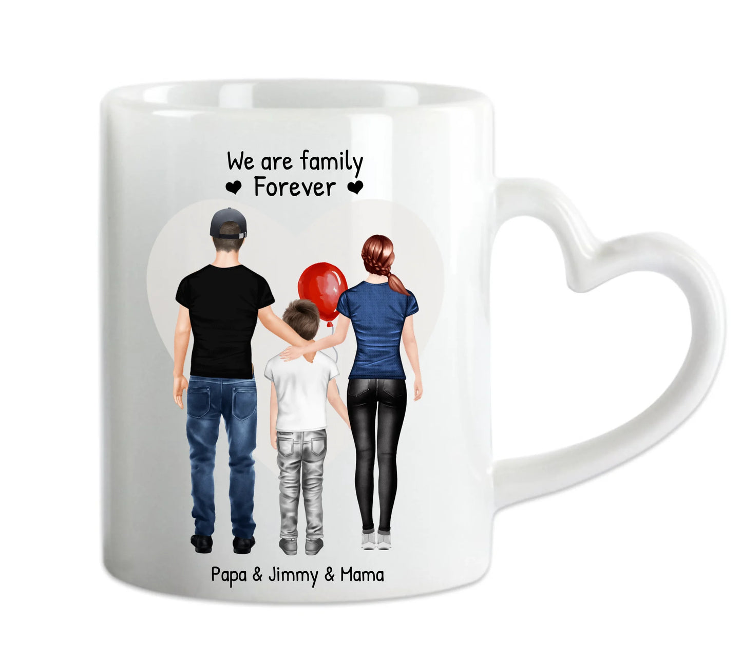 Weihnachtsgeschenk personalisierte Tasse Mama, Papa, Kind, Sohn oder Tochter- personalisierte Kaffeebecher Geburtstagsgeschenk - Weihnachtsgeschenkidee Herzhenkeltasse Default Mug Classic - Panorama