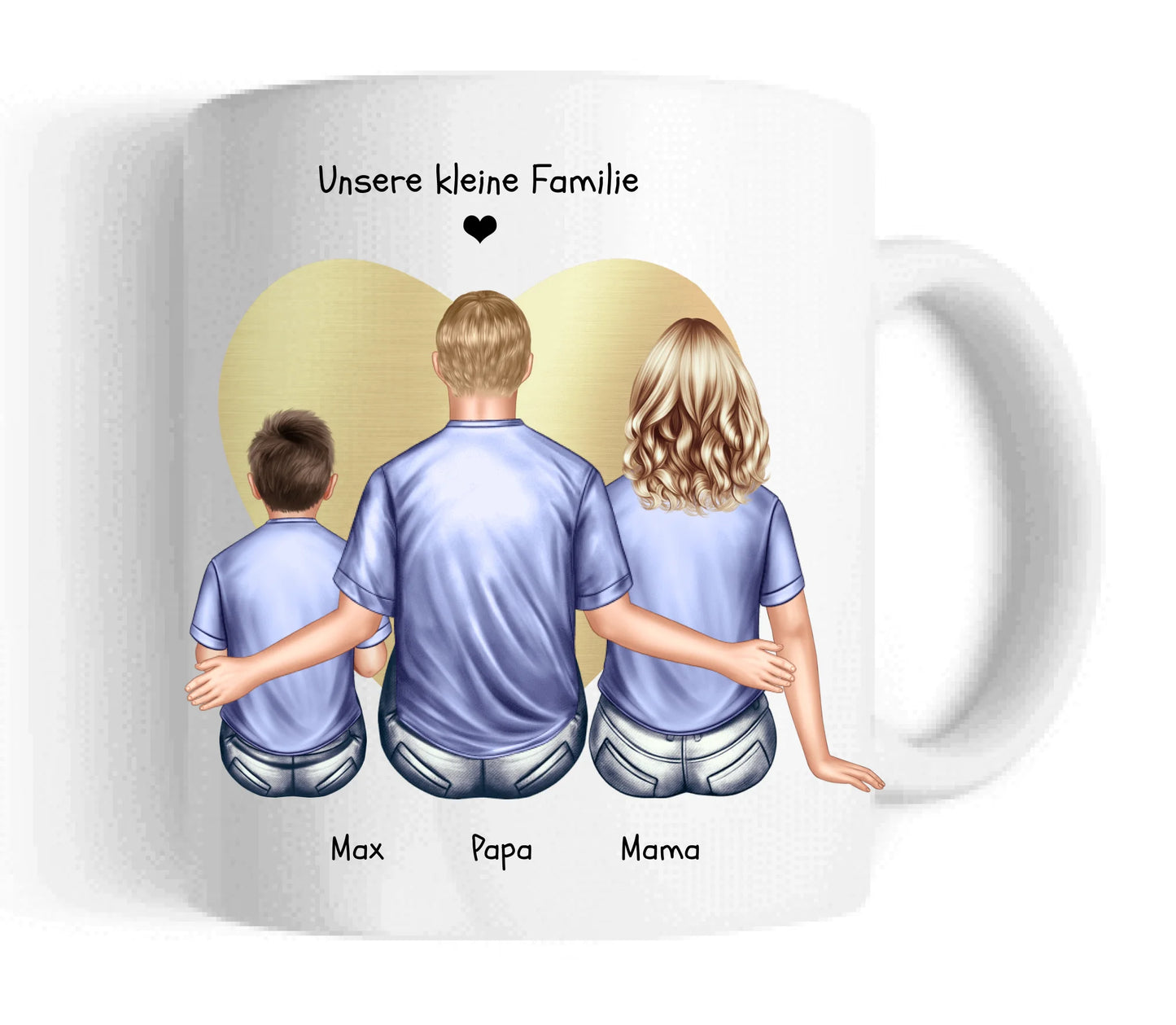 Muttertags- und Vatertagsgeschenk - Tasse personalisiert mit Mama, Papa mit Kind bedruckt Keramiktasse 330 ml Mug Classic - Panorama