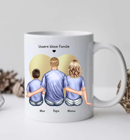 Muttertags- und Vatertagsgeschenk - Tasse personalisiert mit Mama, Papa mit Kind bedruckt
