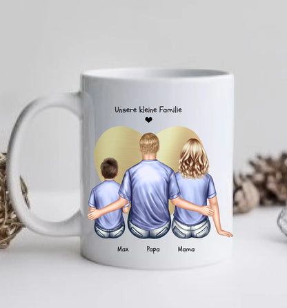 Muttertags- und Vatertagsgeschenk - Tasse personalisiert mit Mama, Papa mit Kind bedruckt