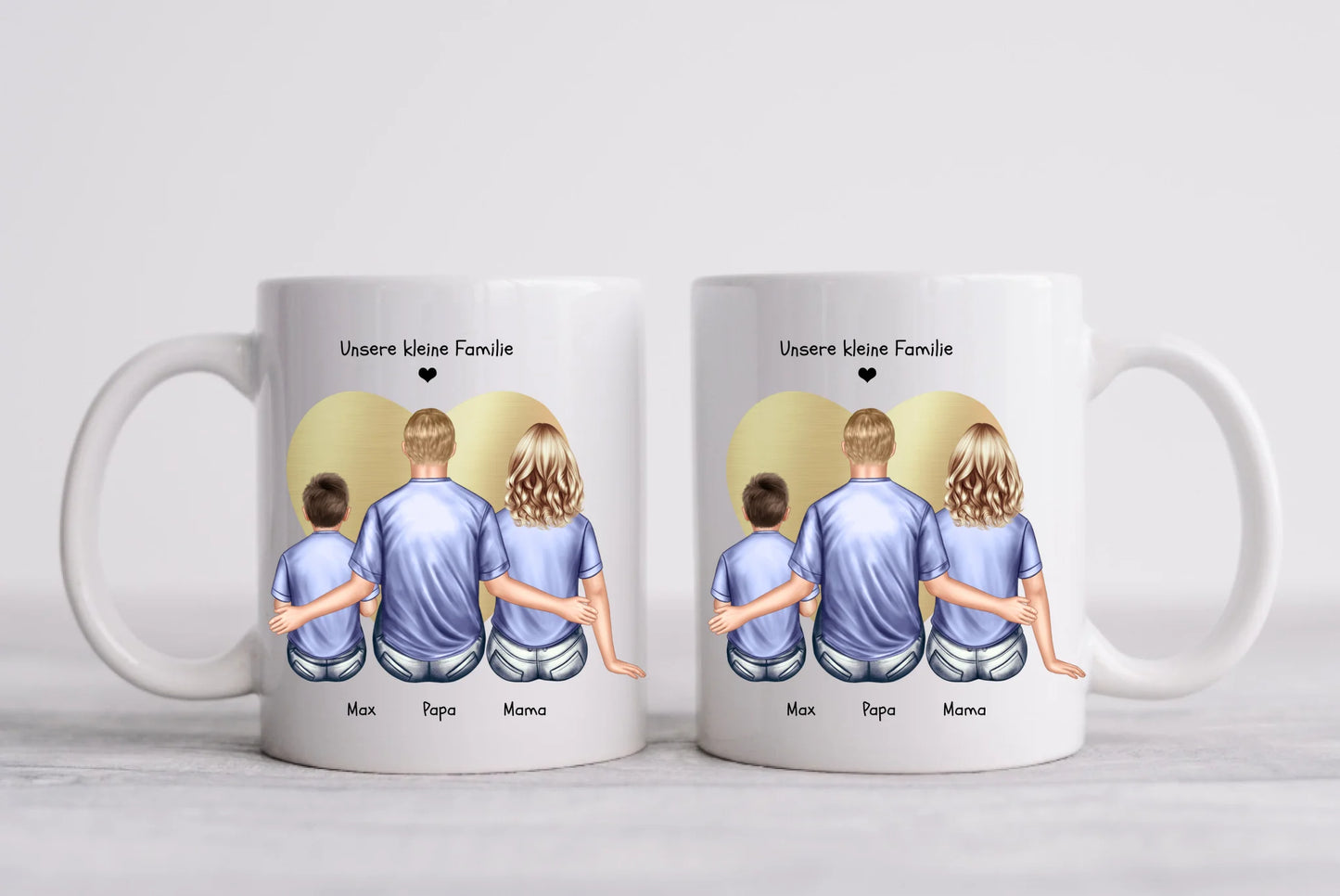 Muttertags- und Vatertagsgeschenk - Tasse personalisiert mit Mama, Papa mit Kind bedruckt