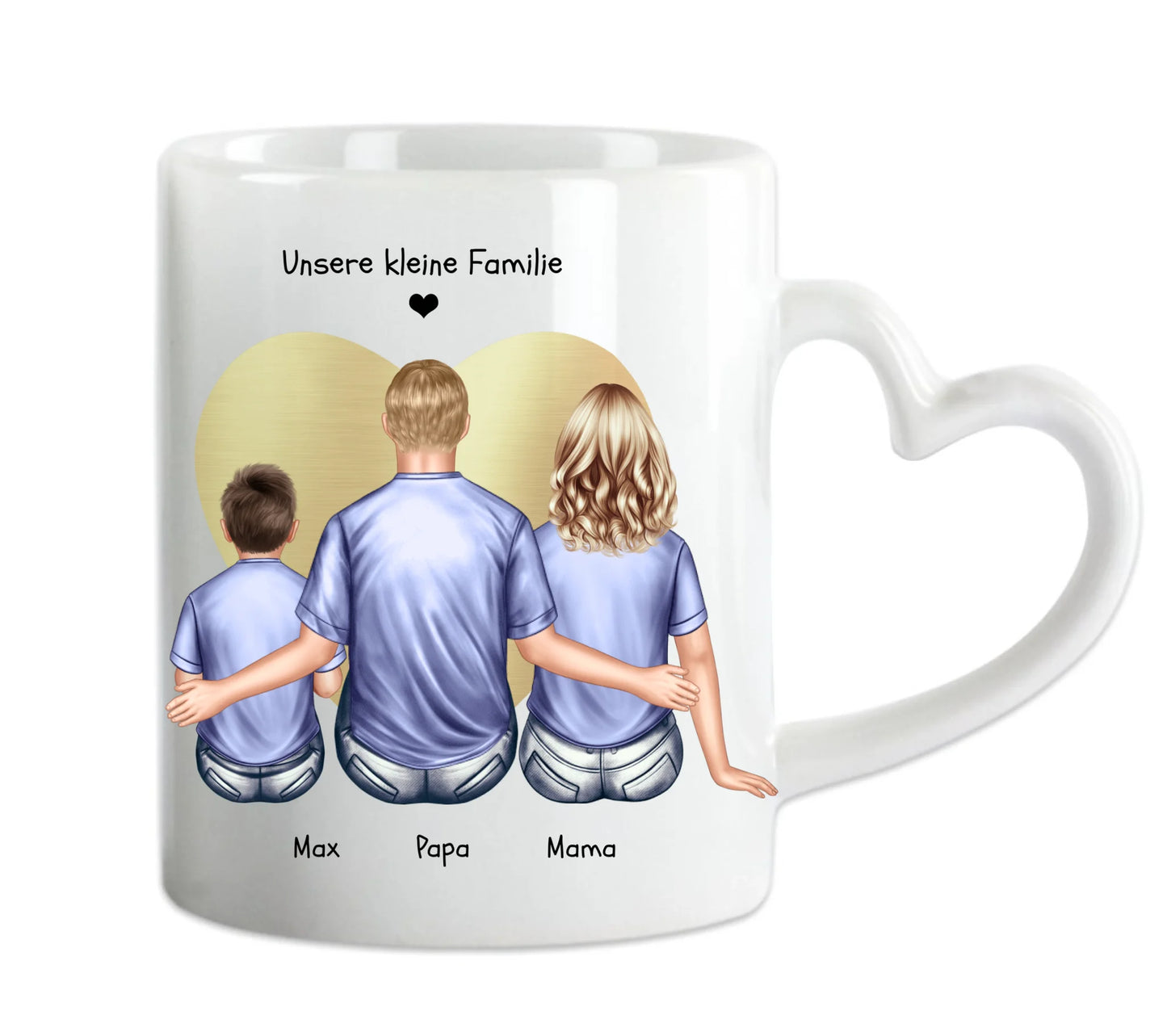 Muttertags- und Vatertagsgeschenk - Tasse personalisiert mit Mama, Papa mit Kind bedruckt Herzhenkeltasse Default Mug Classic - Panorama
