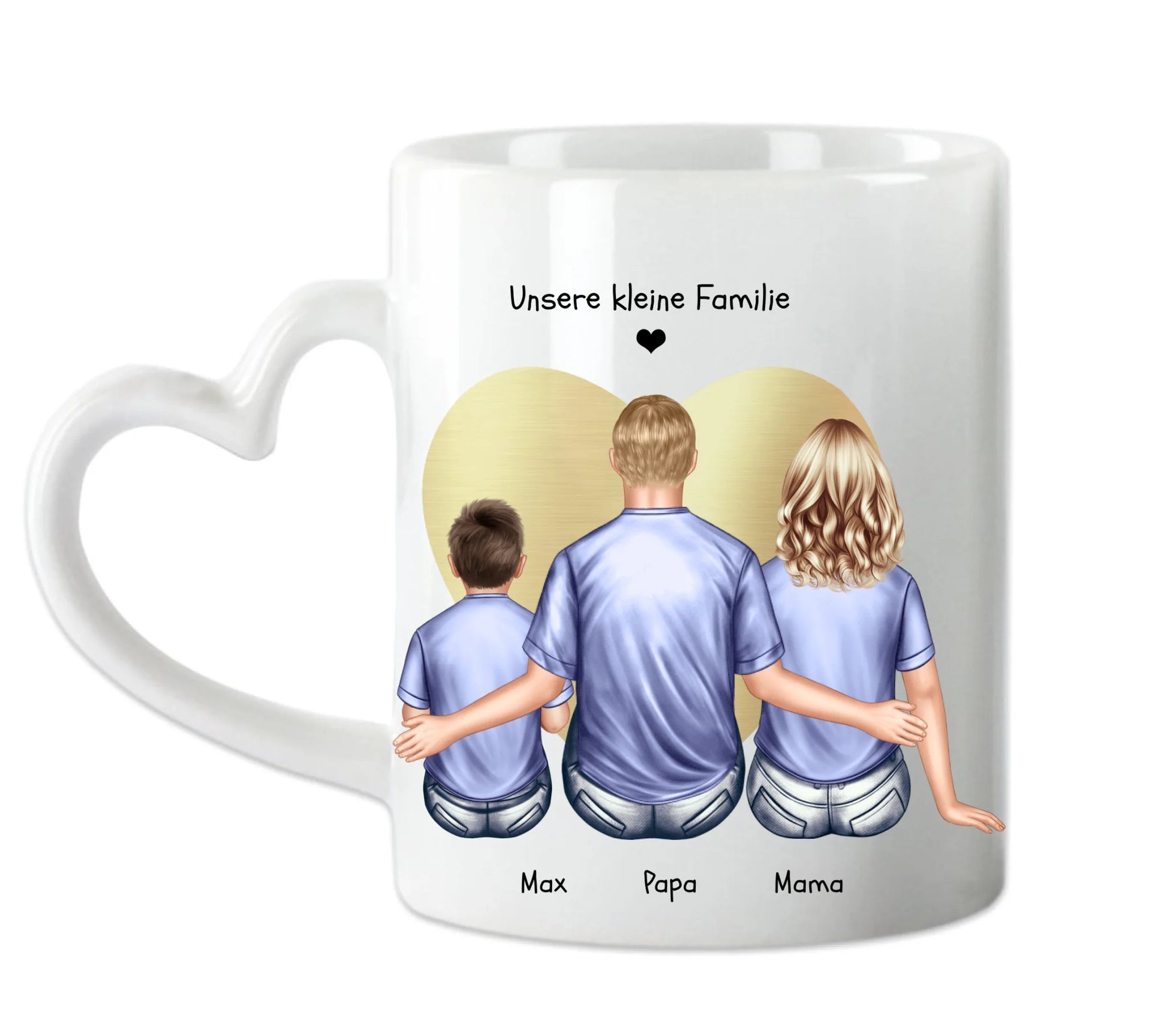 Muttertags- und Vatertagsgeschenk - Tasse personalisiert mit Mama, Papa mit Kind bedruckt