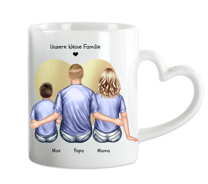 Familie Geschenk Papa, Geschenk Mama - Personalisierte Tasse Vatertag - Muttertag - Geburtstagsgeschenk - Weihnachtsgeschenk Familie mit Kind Herzhenkeltasse Default Mug Classic - Panorama