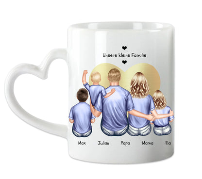 Muttertags- und Vatertagsgeschenk - Tasse personalisiert mit Eltern, Mama, Papa & 3 Kindern
