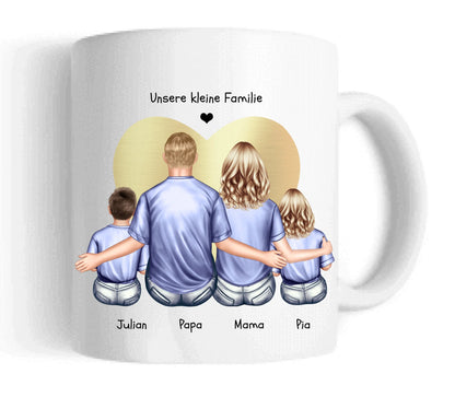 Vatertags- und Muttertagsgeschenk - Tasse personalisiert mit Mama, Papa & 2 Kindern Keramiktasse 330 ml Mug Classic - Panorama