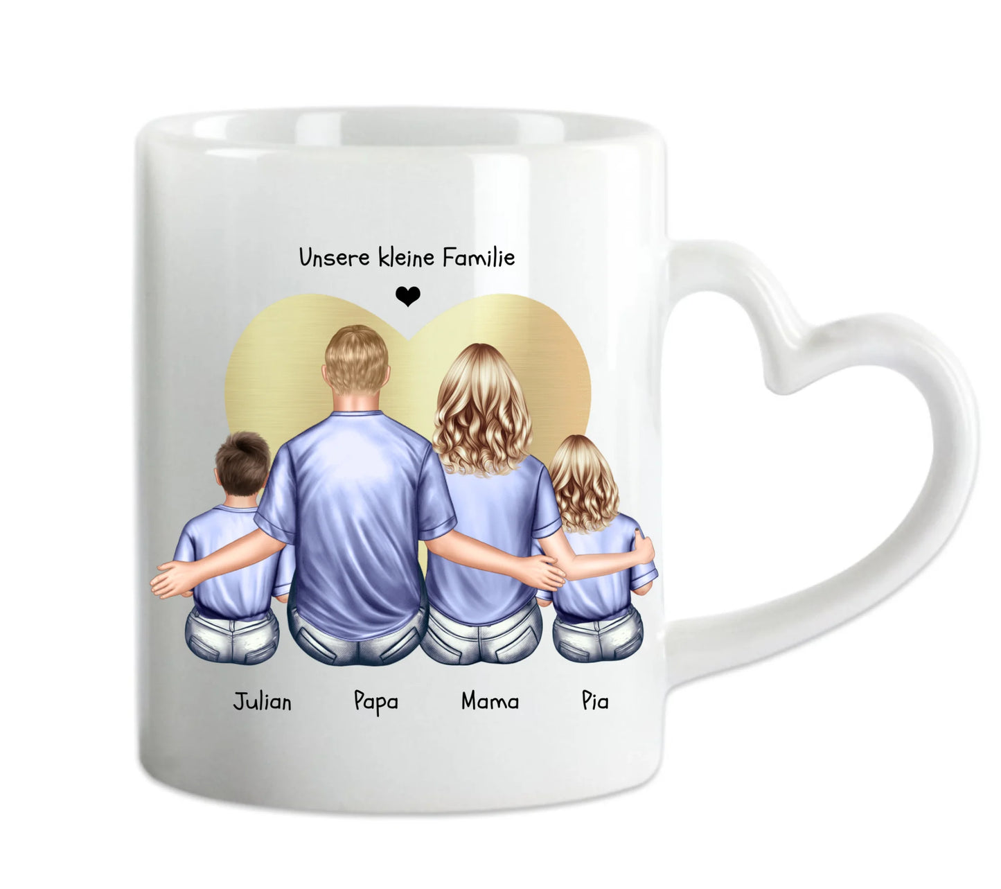 Muttertagsgeschenk & Vatertagsgeschenk-personalisierte Tasse Eltern mit 2 Kindern Herzhenkeltasse Default Mug Classic - Panorama