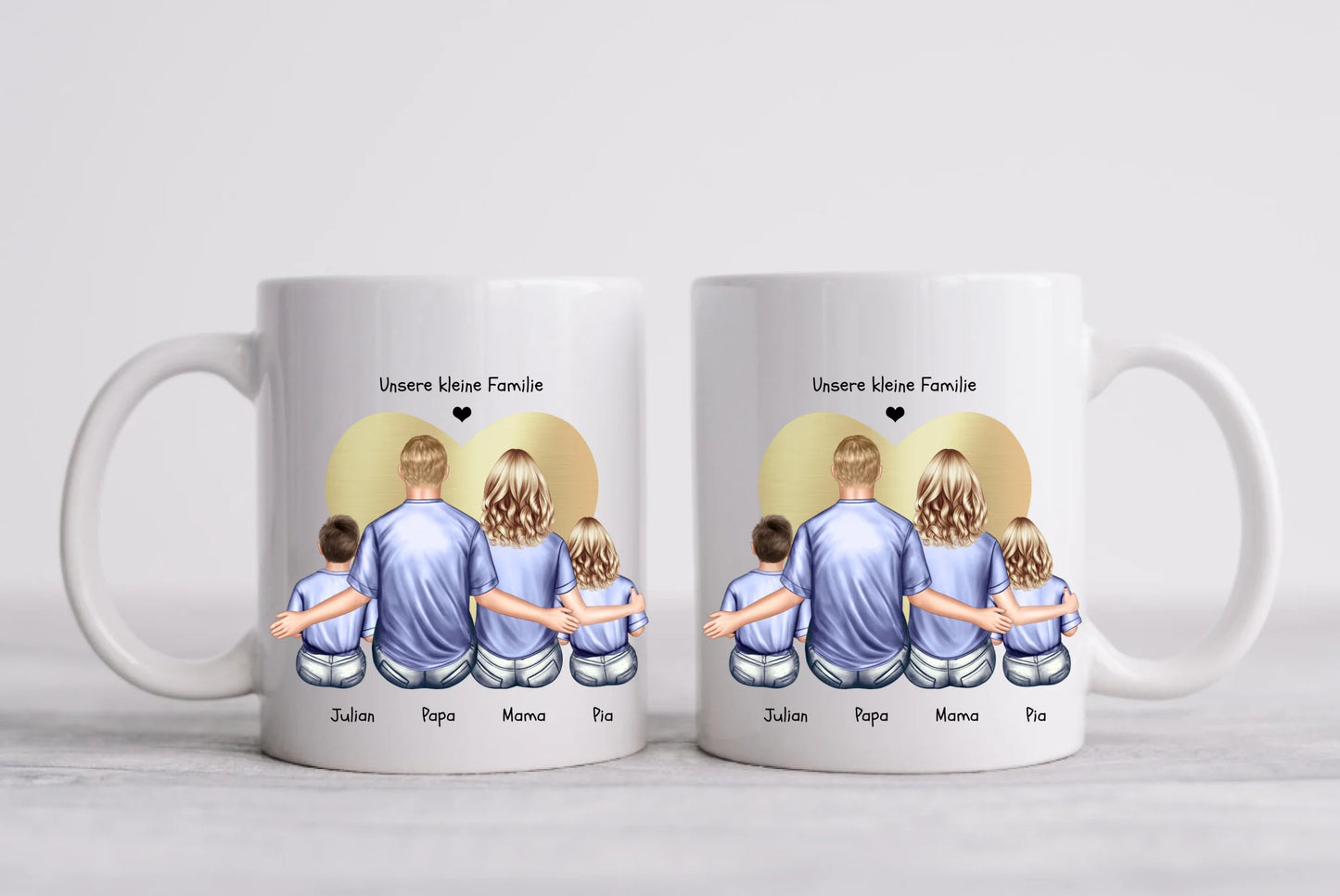 Vatertags- und Muttertagsgeschenk - Tasse personalisiert mit Mama, Papa & 2 Kindern