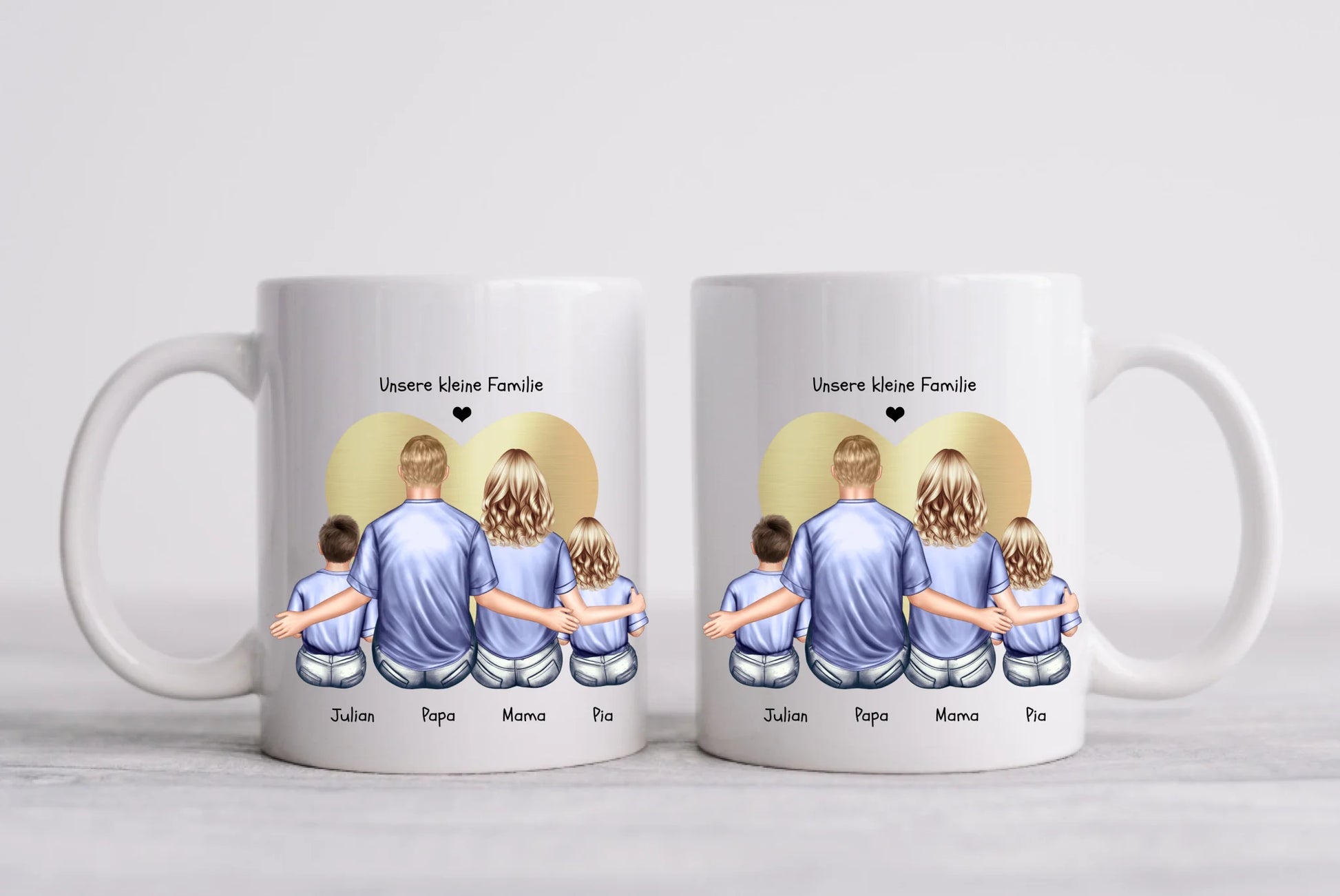 Vatertags- und Muttertagsgeschenk - Tasse personalisiert mit Mama, Papa & 2 Kindern