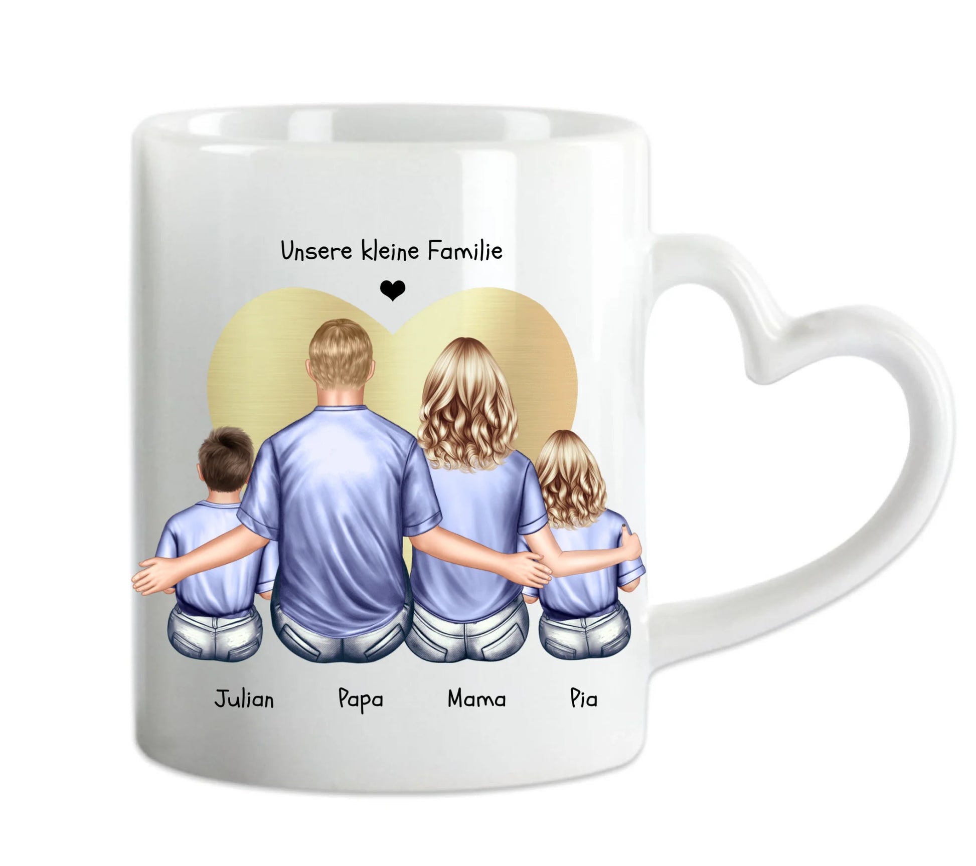 Vatertags- und Muttertagsgeschenk - Tasse personalisiert mit Mama, Papa & 2 Kindern