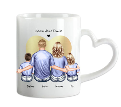 Vatertags- und Muttertagsgeschenk - Tasse personalisiert mit Mama, Papa & 2 Kindern