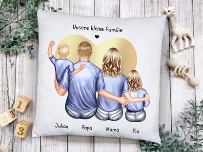 Geschenk Eltern - Kissen personalisiert mit Mama, Papa, Baby und Kind