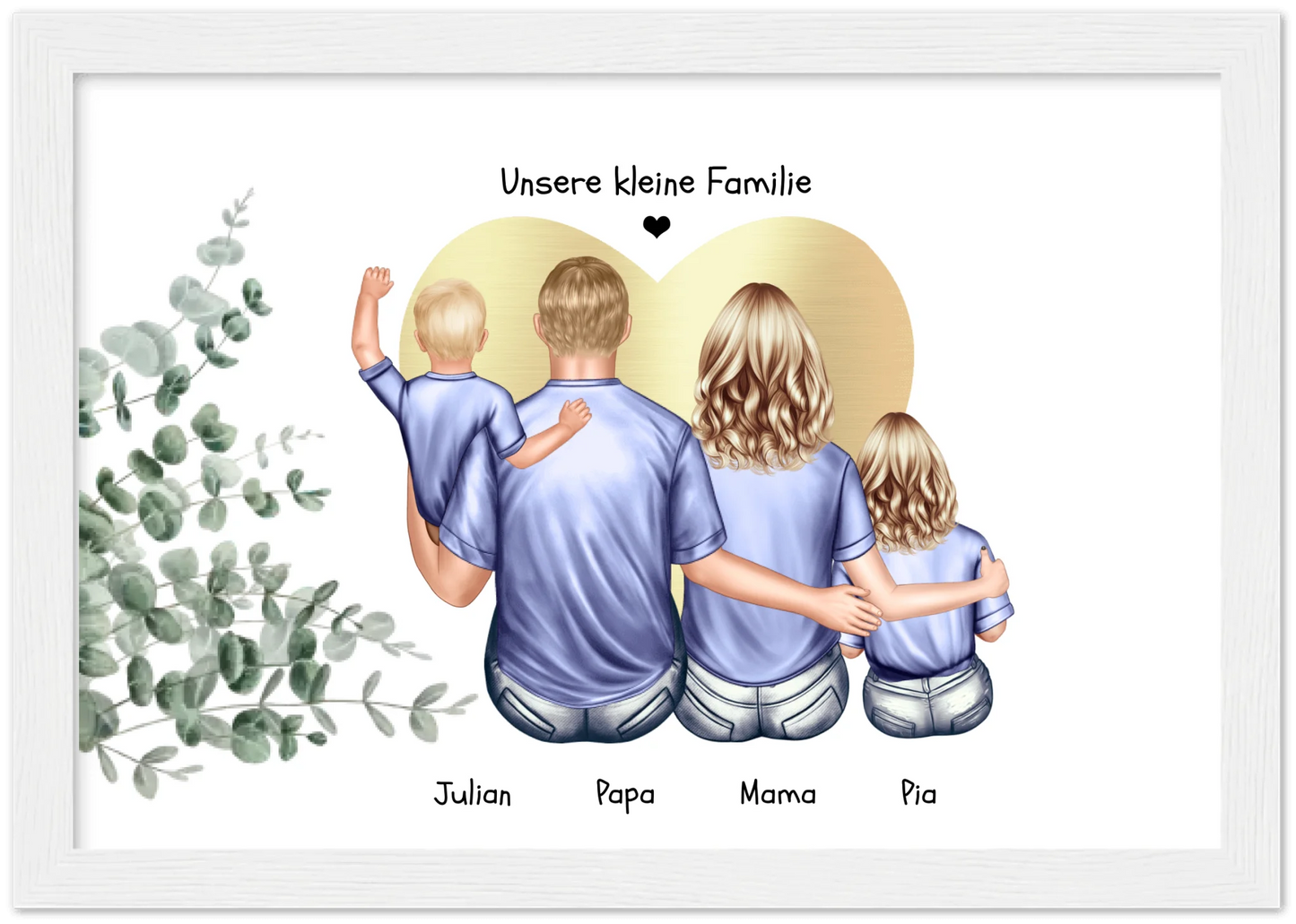 Personalisiertes Familienbild mit 2 Kindern- Geburtstagsgeschenk - Muttertagsgeschenk - Papa Vatertagsgeschenk Premium Matte Paper Wooden Framed Poster - White - Vertical Gerahmtes Poster A4 21x29.7 cm