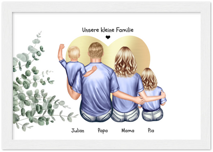 Personalisiertes Familienbild mit 2 Kindern- Geburtstagsgeschenk - Muttertagsgeschenk - Papa Vatertagsgeschenk Premium Matte Paper Wooden Framed Poster - White - Vertical Gerahmtes Poster A4 21x29.7 cm