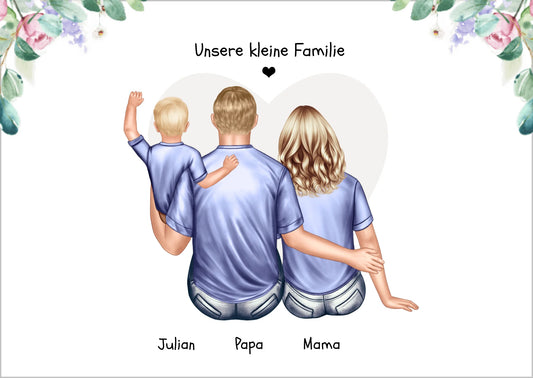 Familienbild mit Baby - Geschenk Papa -Geschenk Mama - Geschenk Vatertag - Geschenk Muttertag - Papa Vatertagsgeschenk Poster Poster