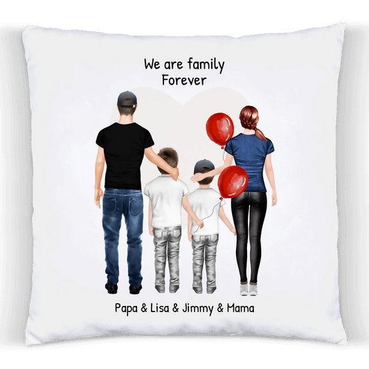 Personalisiertes Kissen Familie 2 Kinder, Geschenk Mama, Geschenk Partner, Geschenk Geburtstag, Hochzeitstag, Geburtstagsgeschenk Premium Kissen (Plüschoberfläche) Premium Kissen 40x40cm