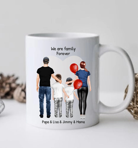 Personalisierte Tasse mit Familie 2 Kinder | personalisierte Tasse Mama, Papa, 2 Kinder, Sohn oder Tochter | personalisiertes Geburtstagsgeschenk | Weihnachtsgeschenk Keramiktasse 330 ml Mug Classic - Panorama