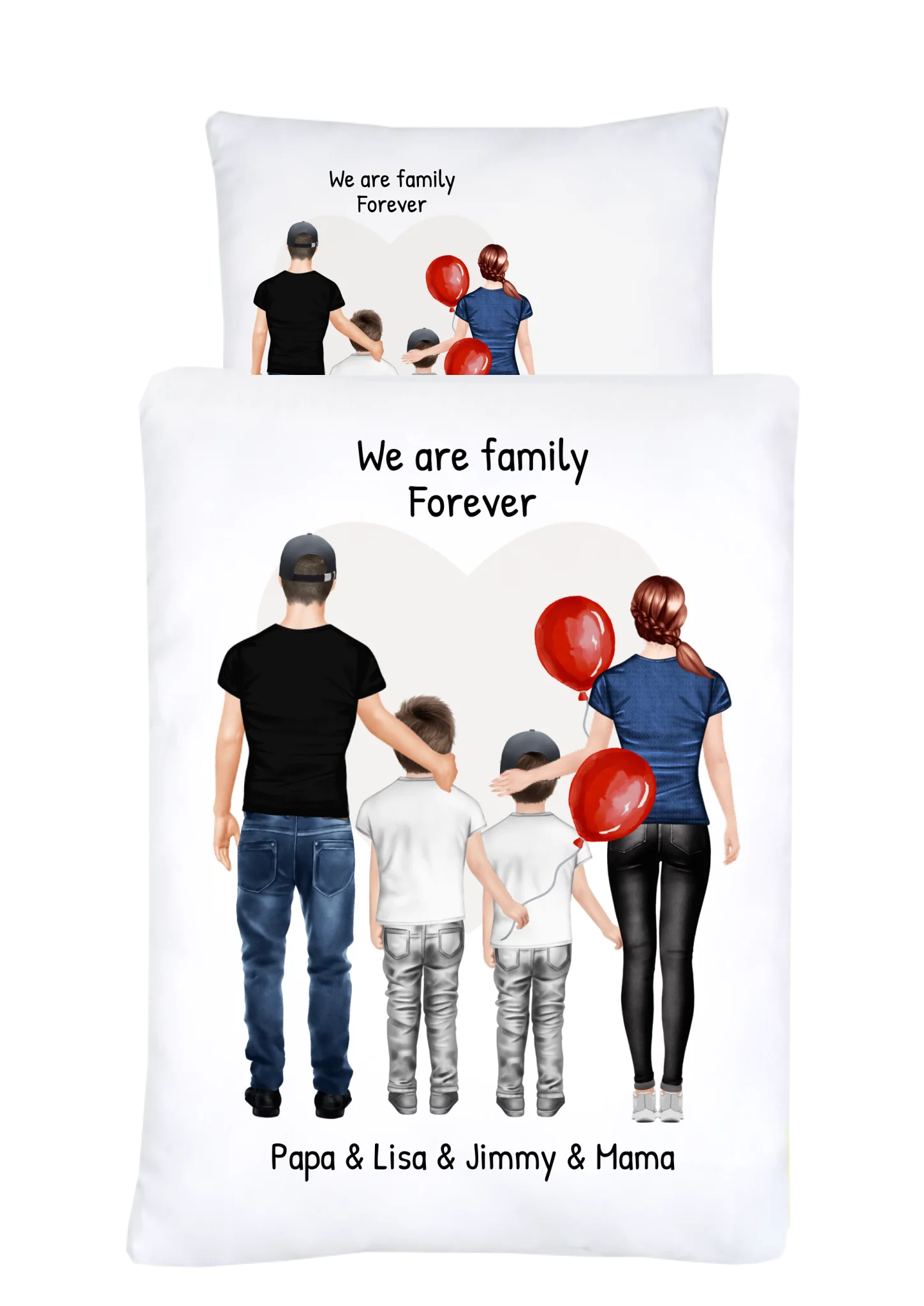Personalisiertes Geschenk Bettwäsche für Familie, Mama, Papa, 2 Kinder