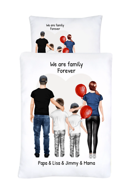 Personalisiertes Geschenk Bettwäsche für Familie, Mama, Papa, 2 Kinder