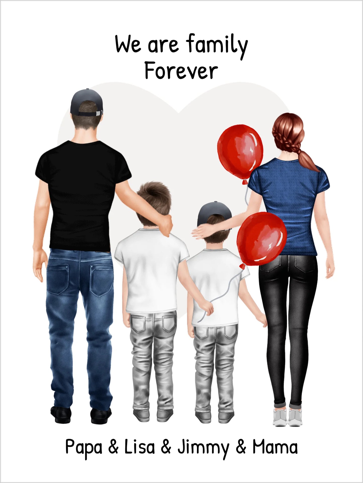 Familienbild mit 2 Kindern - Personalisiertes Familienportrait - We are family 2 Digitale Datei zum Selberdrucken - kein Poster !!! Digitale Datei zum Selberdrucken - kein Poster 30x40 45x60 60x80 cm