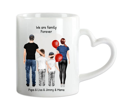 Personalisierte Tasse mit Familie 2 Kinder | personalisierte Tasse Mama, Papa, 2 Kinder, Sohn oder Tochter | personalisiertes Geburtstagsgeschenk | Weihnachtsgeschenk Herzhenkeltasse Default Mug Classic - Panorama