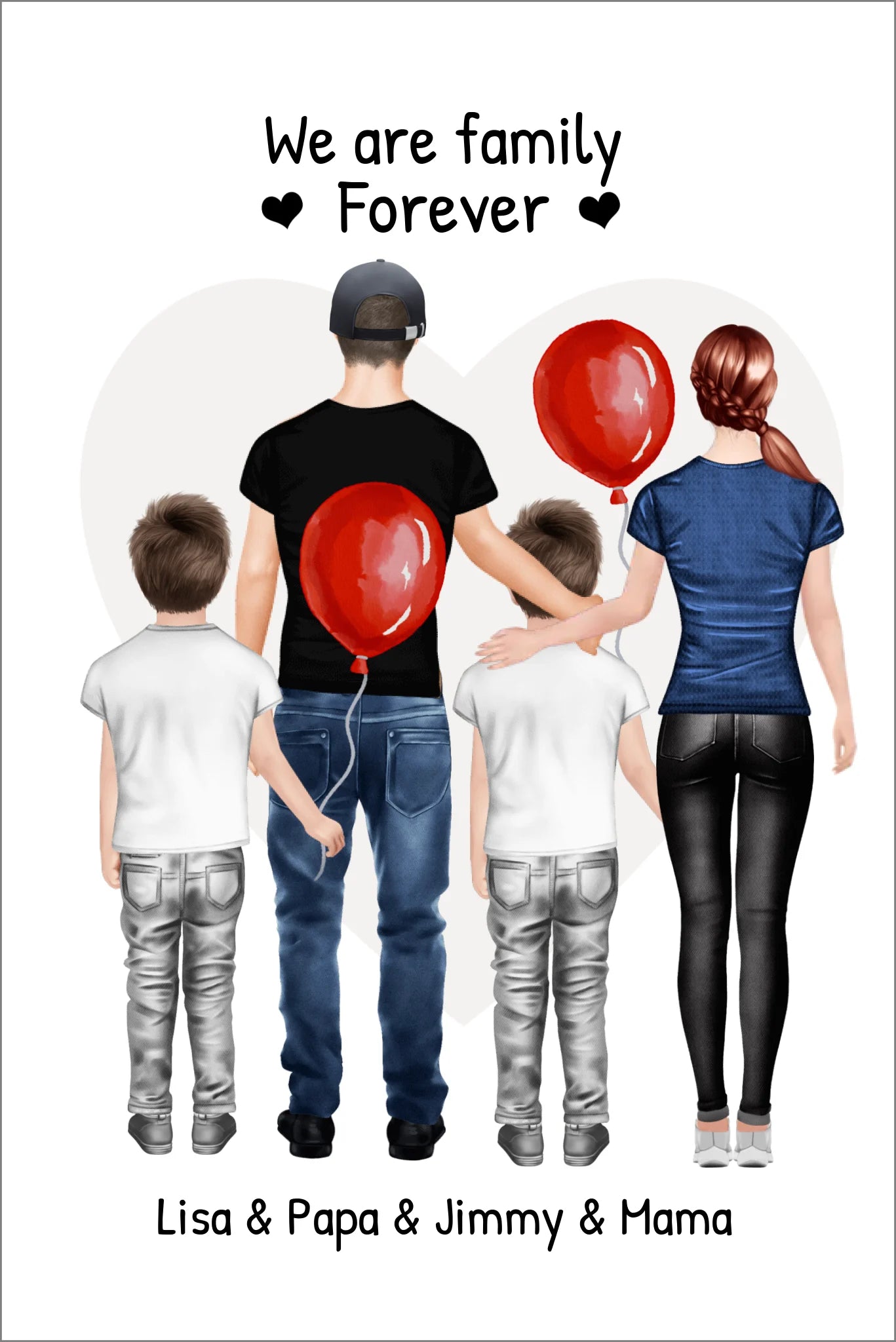 Personalisiertes Poster Familie mit 2 Kindern - Familienbild mit 2 Kindern - Personalisiertes Familienportrait - We are family Posters Poster