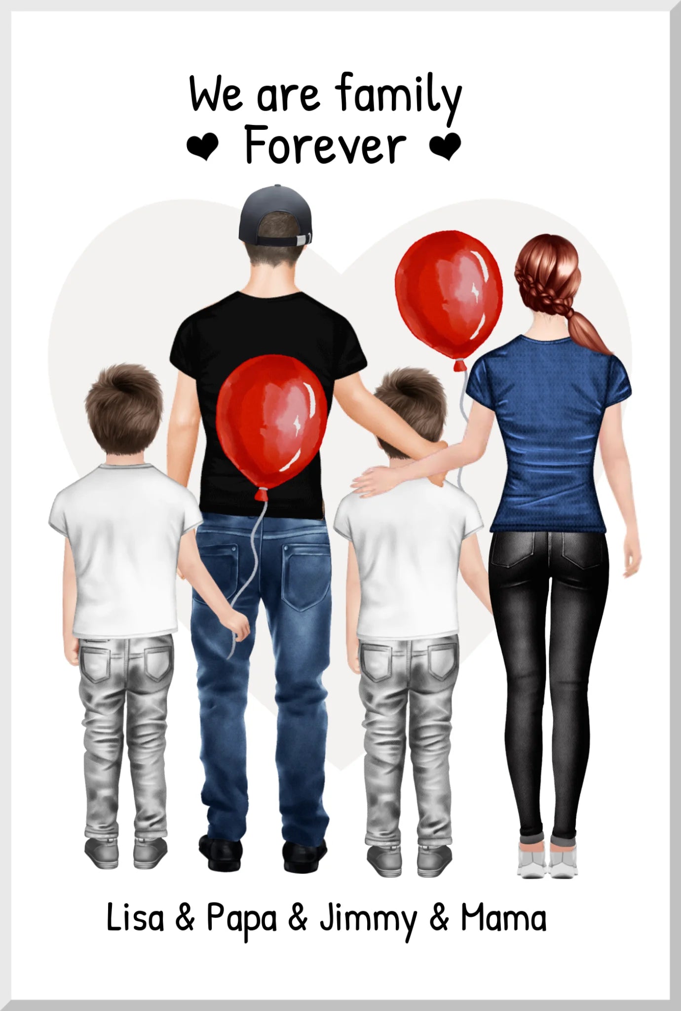 Personalisiertes Poster Familie mit 2 Kindern - Familienbild mit 2 Kindern - Personalisiertes Familienportrait - We are family Leinwanddruck Leinwandbild