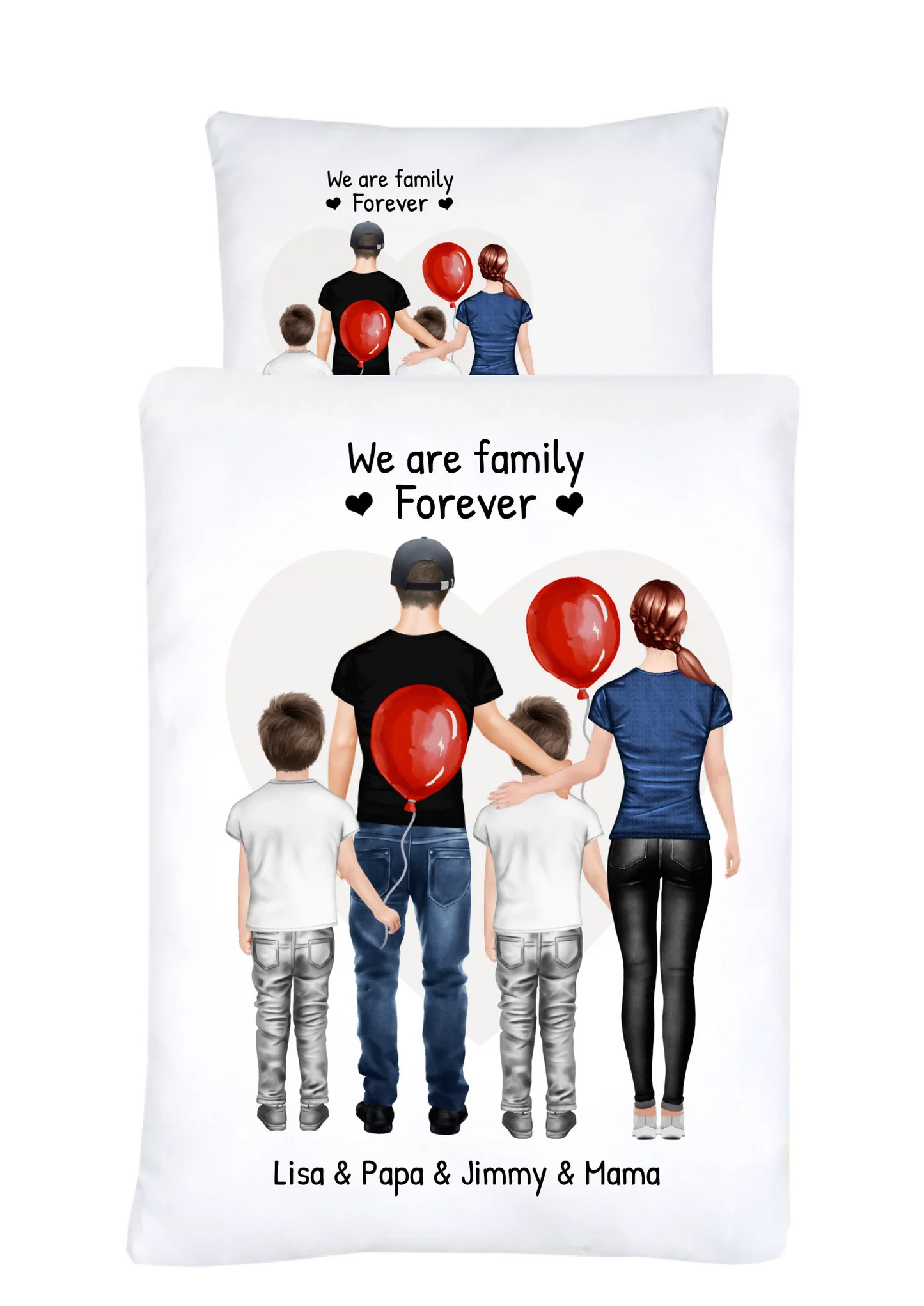 Personalisiertes Geschenk Bettwäsche, Bettbezug Familie, Mama, Papa, 2 Kinder