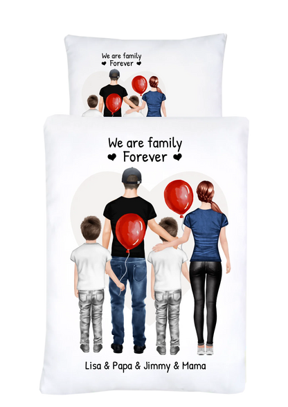 Personalisiertes Geschenk Bettwäsche, Bettbezug Familie, Mama, Papa, 2 Kinder