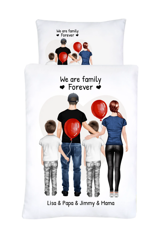 Personalisiertes Geschenk Bettwäsche, Bettbezug Familie, Mama, Papa, 2 Kinder