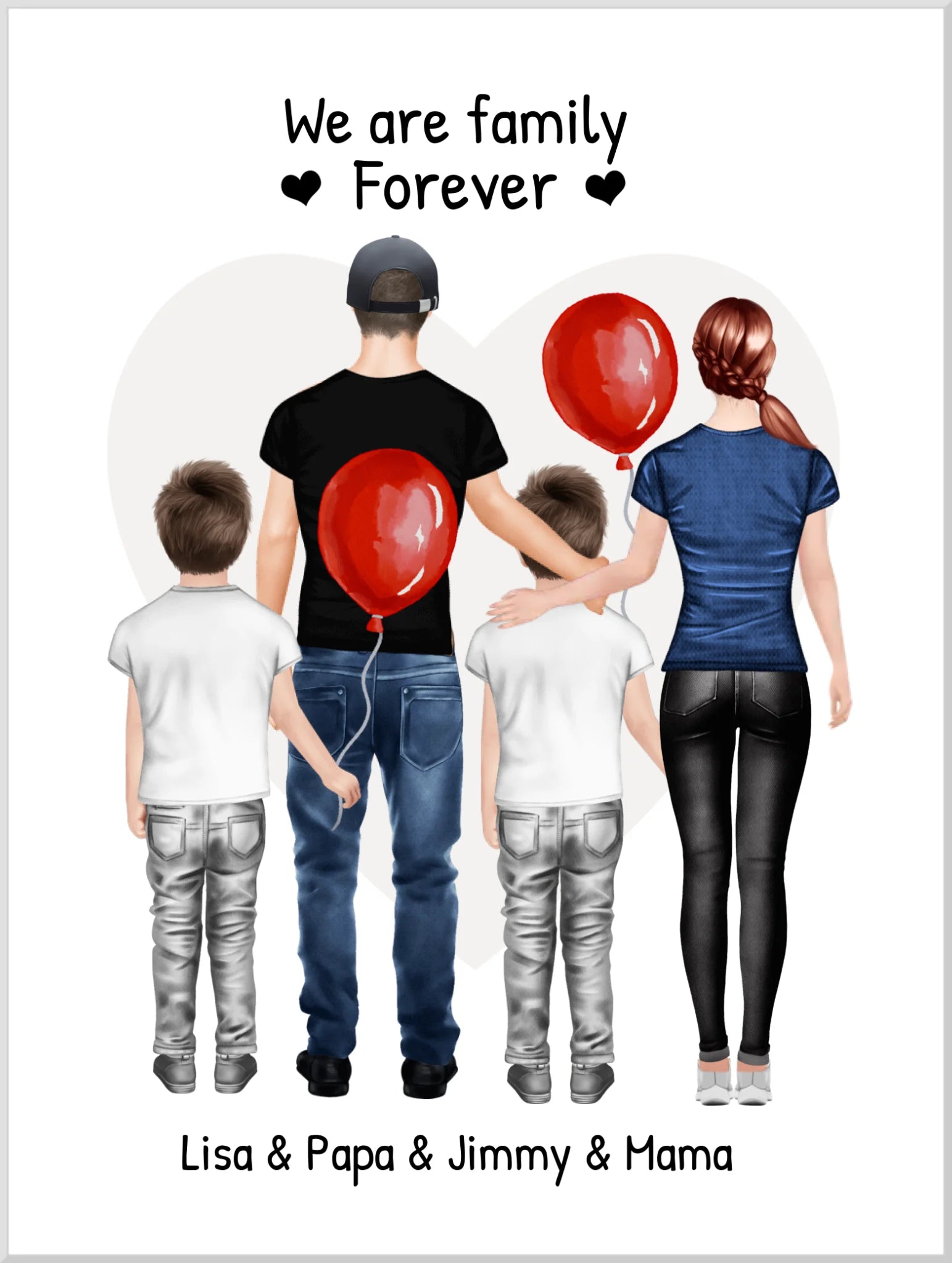 Personalisiertes Poster Familie mit 2 Kindern - Familienbild mit 2 Kindern - Personalisiertes Familienportrait - We are family Leinwanddruck Leinwandbild 40x30 cm