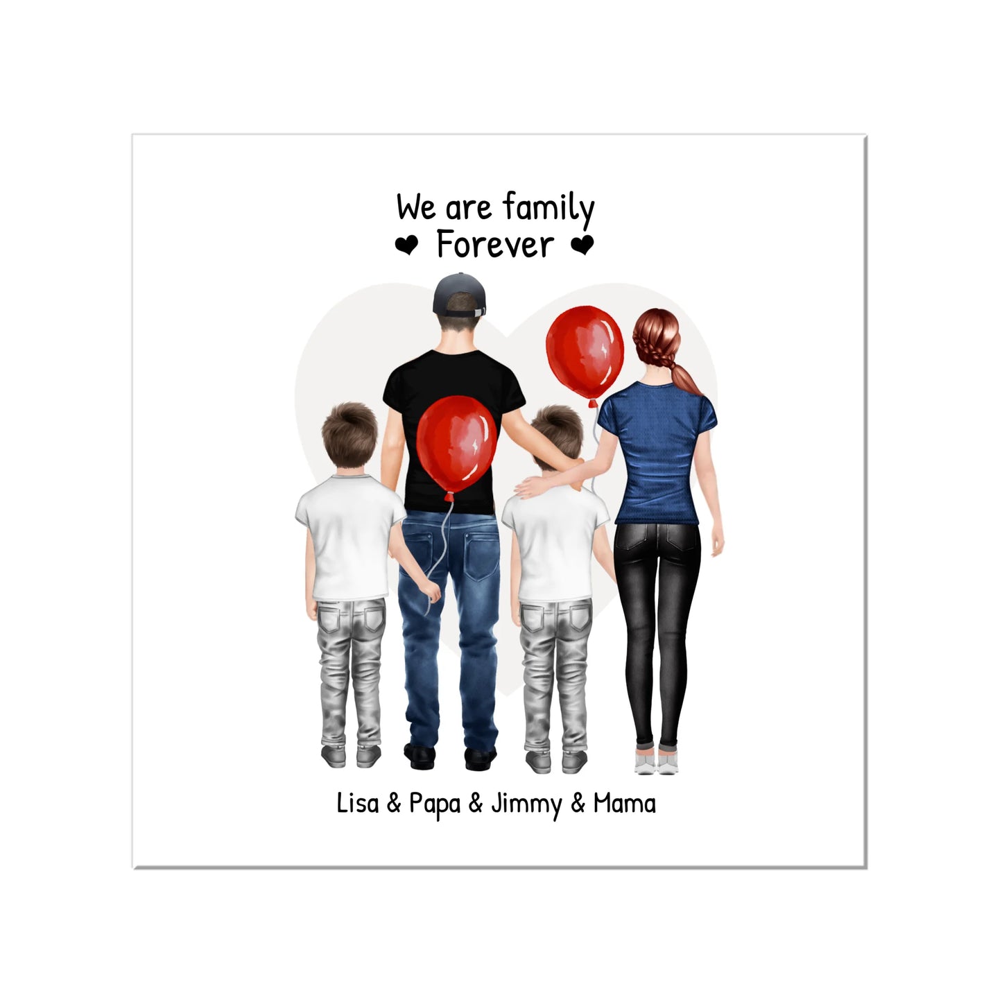 Personalisiertes Poster Familie mit 2 Kindern - Familienbild mit 2 Kindern - Personalisiertes Familienportrait - We are family Leinwanddruck Leinwandbild