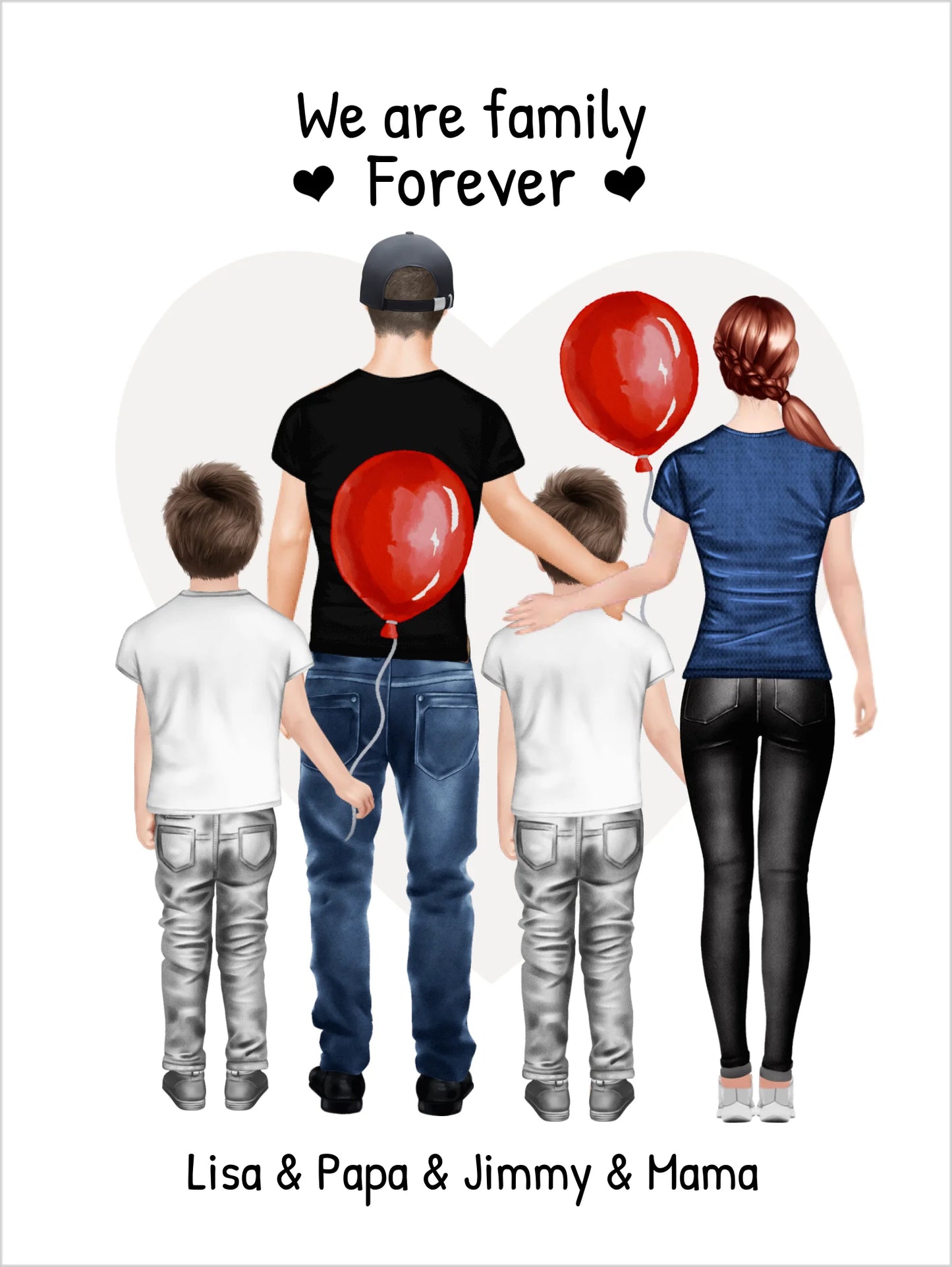 Personalisiertes Poster Familie mit 2 Kindern - Familienbild mit 2 Kindern - Personalisiertes Familienportrait - We are family Digitale Datei zum Selberdrucken - kein Poster !!! Digitale Datei zum Selberdrucken - kein Poster 30x40 45x60 60x80 cm