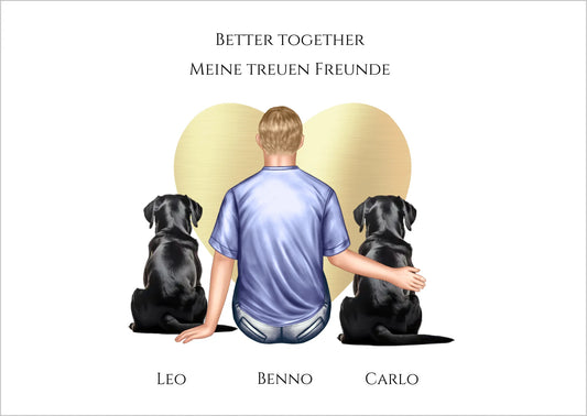 Personalisiertes Geschenk Mann/ Freund mit 2 Hunden Poster - Geburtstagsgeschenk personalisiert Geschenk Hundebesitzer Weihnachtsgeschenk Poster Poster