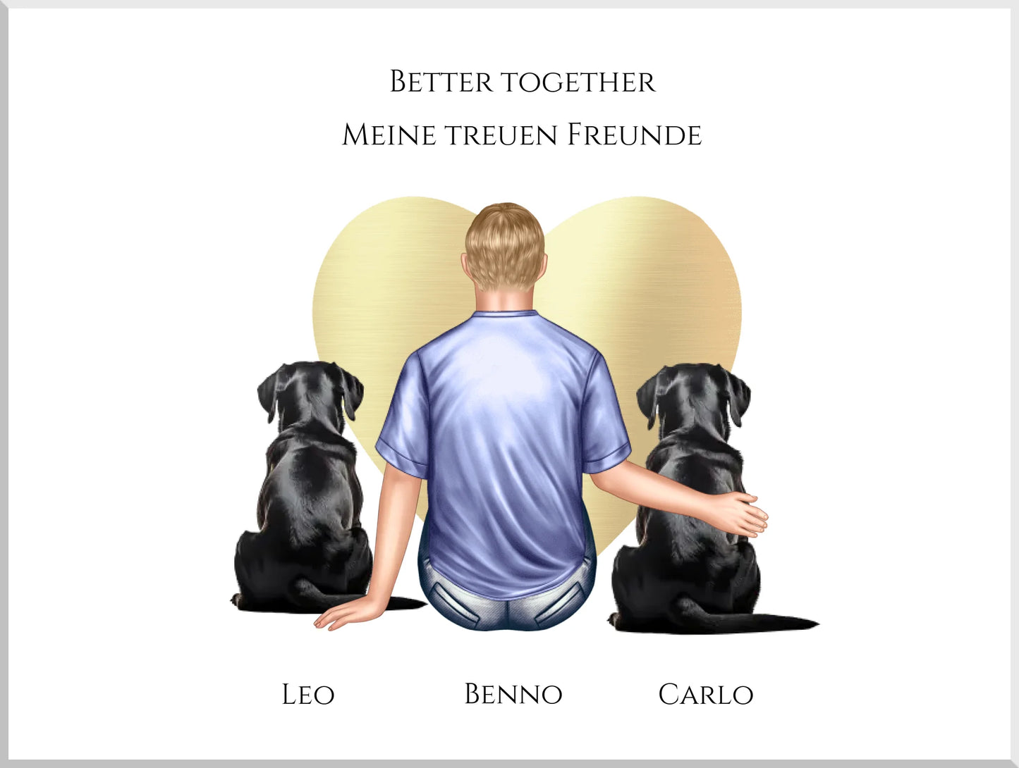 Personalisiertes Geschenk Mann/ Freund mit 2 Hunden Poster - Geburtstagsgeschenk personalisiert Geschenk Hundebesitzer Weihnachtsgeschenk Leinwanddruck Leinwandbild