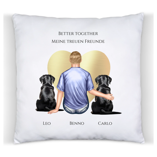 Personalisiertes Geschenk Mann/ Freund mit 2 Hunden Deko Kissen - Geburtstagsgeschenk personalisiert Geschenk Hundebesitzer Weihnachtsgeschenk Satinkissen Satinkissen 40x40cm