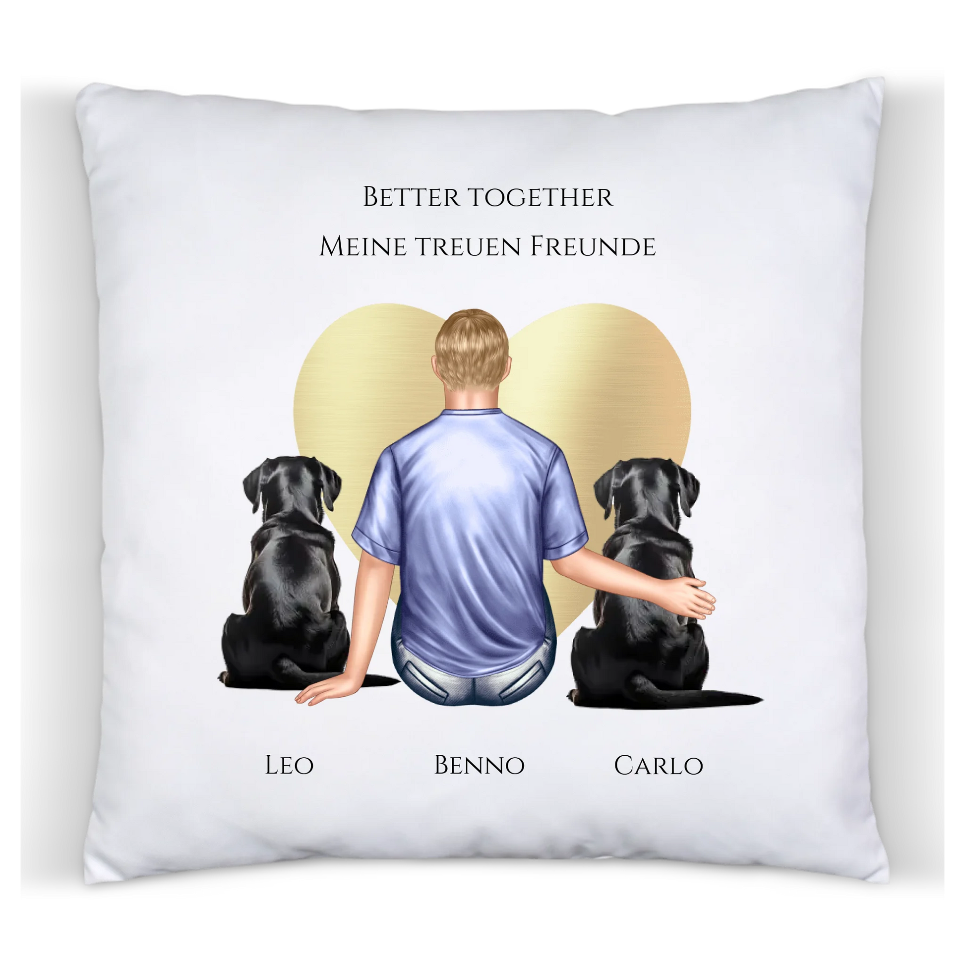 Personalisiertes Geschenk Mann/ Freund mit 2 Hunden Deko Kissen - Geburtstagsgeschenk personalisiert Geschenk Hundebesitzer Weihnachtsgeschenk Premium Kissen (Plüschoberfläche) Premium Kissen
