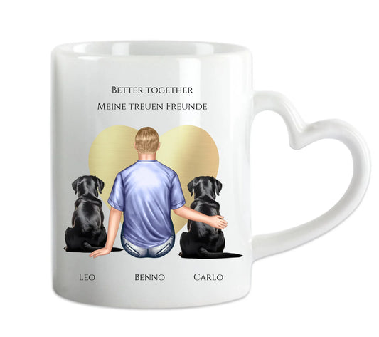 Personalisierte Tasse Geschenk Hundebesitzer - Mann/ Freund mit 2 Hunden - Geburtstagsgeschenk Weihnachtsgeschenk Herzhenkeltasse Default Mug Classic - Panorama