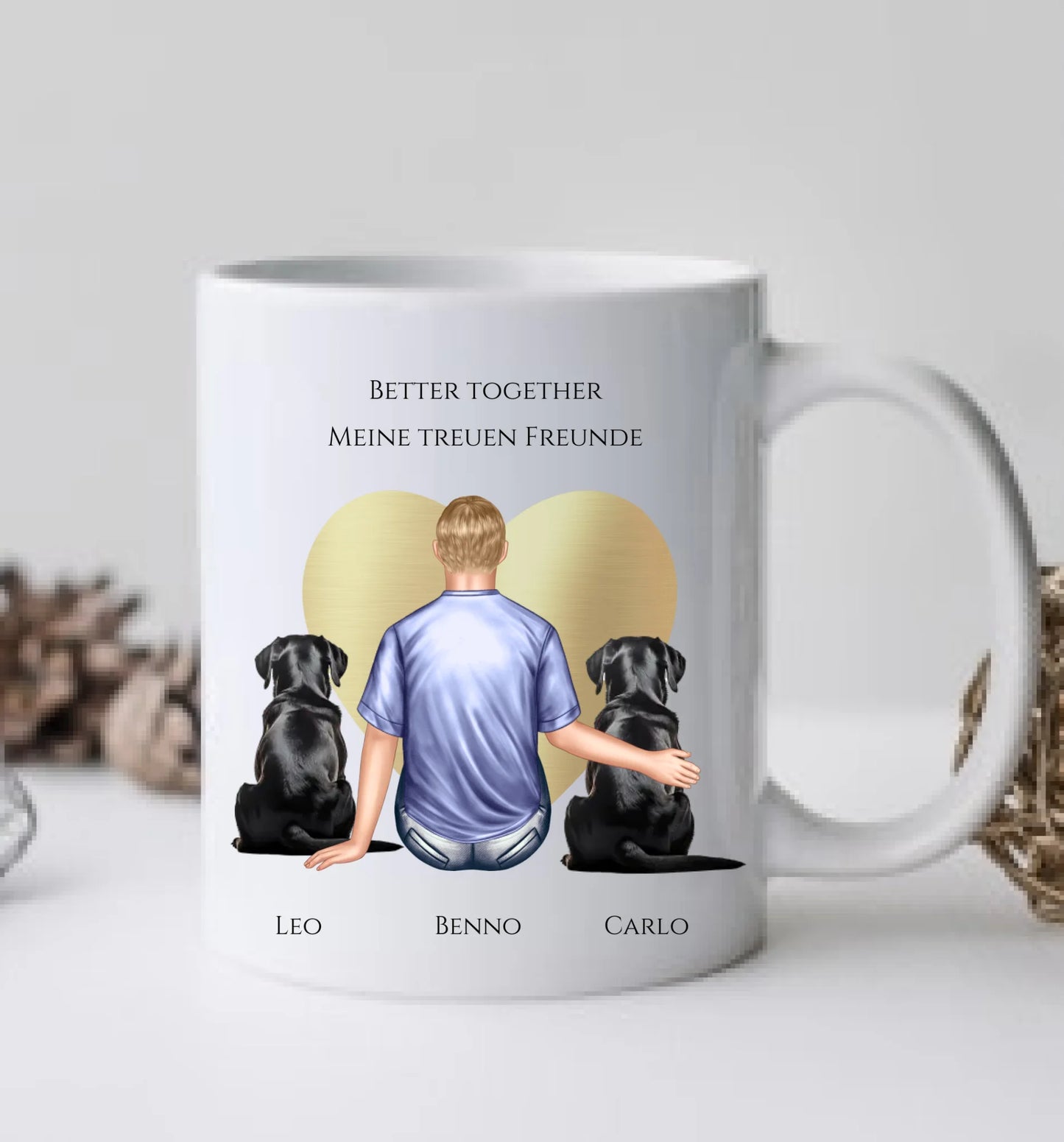 Personalisierte Tasse Geschenk Hundebesitzer - Mann/ Freund mit 2 Hunden - Geburtstagsgeschenk Weihnachtsgeschenk Keramiktasse 330 ml Mug Classic - Panorama