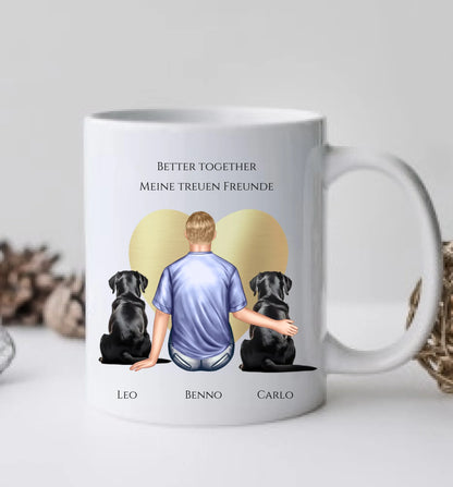 Personalisierte Tasse Geschenk Hundebesitzer - Mann/ Freund mit 2 Hunden - Geburtstagsgeschenk Weihnachtsgeschenk Keramiktasse 330 ml Mug Classic - Panorama