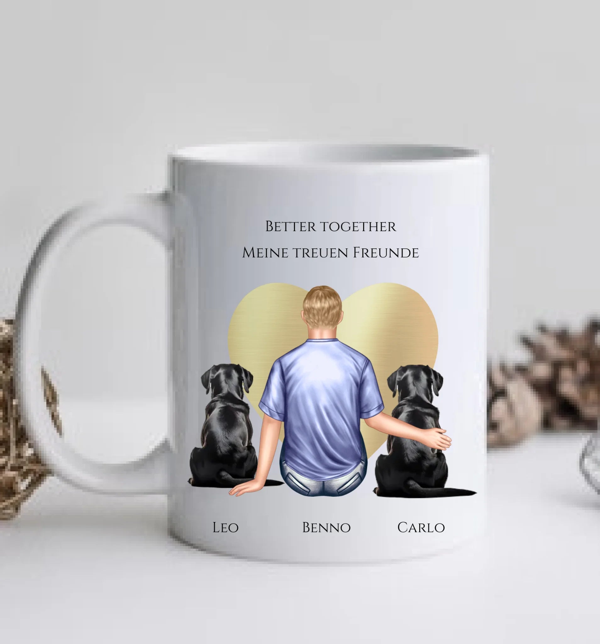 Personalisierte Tasse Geschenk Hundebesitzer - Mann/ Freund mit 2 Hunden - Geburtstagsgeschenk Weihnachtsgeschenk