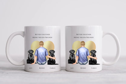 Personalisierte Tasse Geschenk Hundebesitzer - Mann/ Freund mit 2 Hunden - Geburtstagsgeschenk Weihnachtsgeschenk