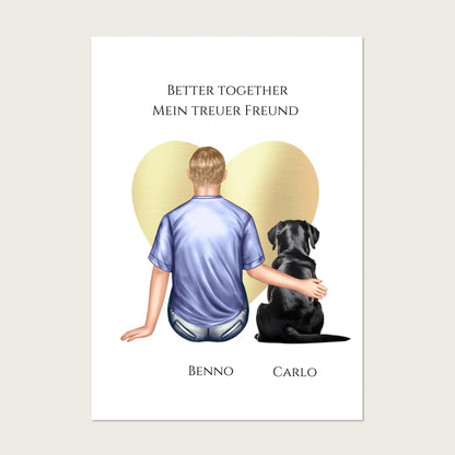 Personalisiertes Poster Geschenk Hundebesitzer Mann / Junge mit Hund - Geburtstagsgeschenk Weihnachtsgeschenk Poster Poster