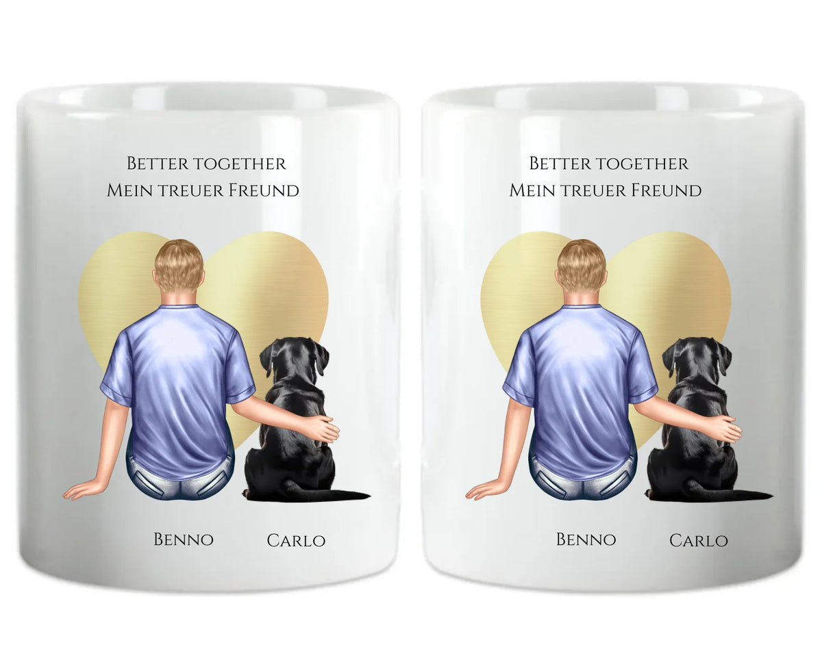 Geschenk Mann mit Hund Tasse personalisiert - Geburtstagsgeschenk Geschenk Hundebesitzer Weihnachtsgeschenk Herzhenkeltasse Default Mug Classic - Panorama
