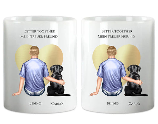 Geschenk Mann mit Hund Tasse personalisiert - Geburtstagsgeschenk Geschenk Hundebesitzer Weihnachtsgeschenk Herzhenkeltasse Default Mug Classic - Panorama